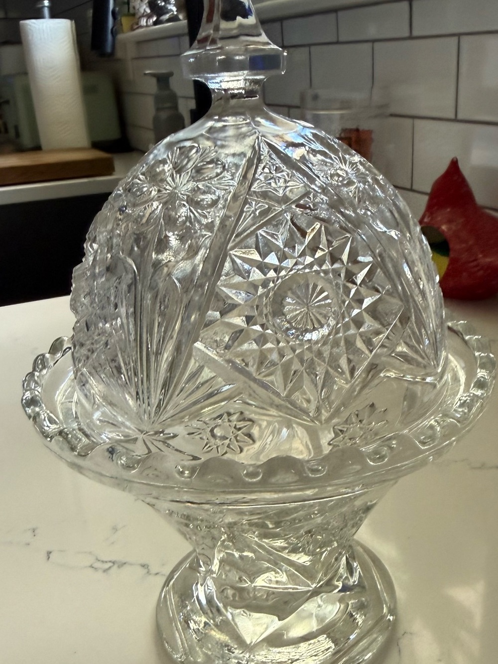 Clear Pressed Glass Covered Compote — Elegant Serveware